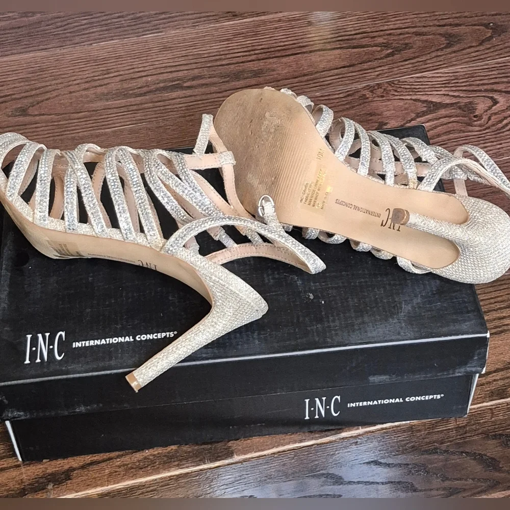 INC International Concepts Women's Silver Strappy Heels - Picture 4 of 13